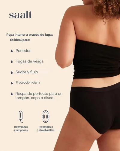 Vista 2 de saalt EveryWear Calzoncillos de Algodón para la Menstruación - Absorción Intensa - Cómoda, Delgada, y Te Mantiene Seca de Todas las Fugas, negro