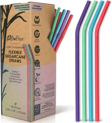 Vista 8 de EcoPreps Pajitas biodegradables de caña de azúcar, 150 unidades, 100% compostables, sin plástico y ecológicas, popotes desechables de fibra