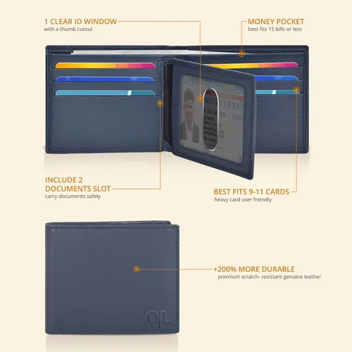 Vista 47 de Carteras RFID delgadas para hombres - Cartera de bolsillo frontal de piel genuina