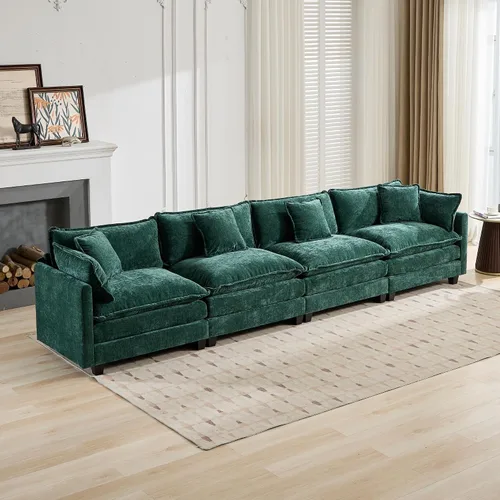 Vista 5 de Sofá modular seccional, nube con cojín de doble capa, flexible en forma de L para sala de estar, dormitorio, apartamento, tela de chenilla tapizada