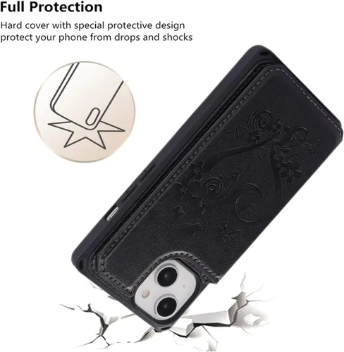 Vista 8 de iCoverCase Funda compatible con iPhone 14 Plus con tarjetero para mujer, bloqueo RFID en relieve, piel sintética con correa de muñeca de 6.7