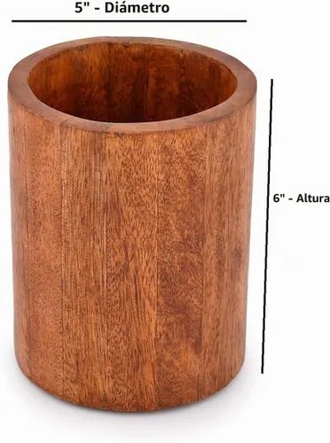 Vista 5 de Soporte para utensilios de cocina de madera de mango natural para encimera, cucharas, herramientas de cocina, etc. (5 x 5 x 6 pulgadas)