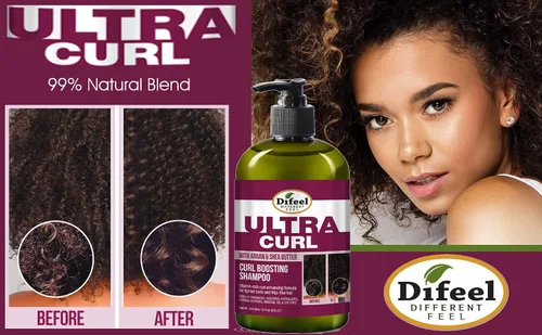 Vista 2 de Difeel Ultra Curl con Argán y Manteca de Karité - Champú para aumentar los rizos de 12 onzas, champú sin sulfato hecho con ingredientes naturales