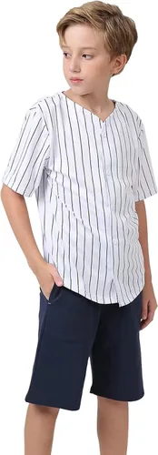 Vista 4 de Camiseta de béisbol para niños, a rayas, con botones, hipster, personalizada, para niños