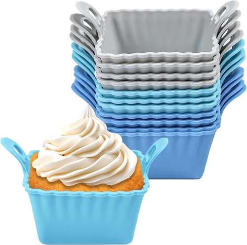 Vista 11 de Koluti Paquete de 12 tazas de silicona antiadherentes para magdalenas, moldes reutilizables para cupcakes con doble asa, libres de BPA, mini