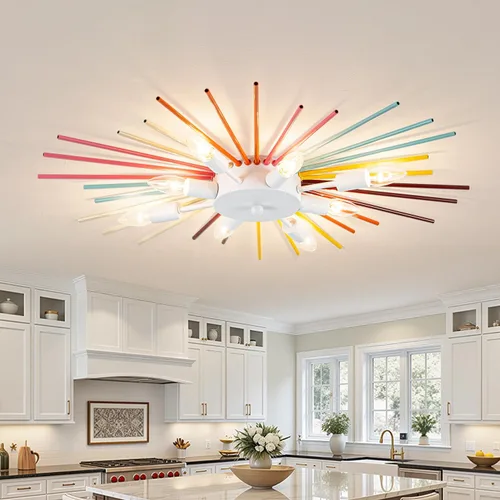 Vista 13 de Candelabros Sputnik coloridos, lámpara de comedor de 10 luces