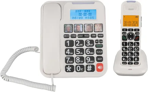 Vista 9 de Luocute Sistema extensible de teléfono con cable e inalámbrico con contestador digital y bloqueo de llamadas, pantalla grande de 2 pulgadas y esfera