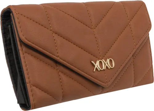 Vista 3 de XOXO Cartera pequeña de cuero vegano con correa cruzada de cadena para mujer, Coñac