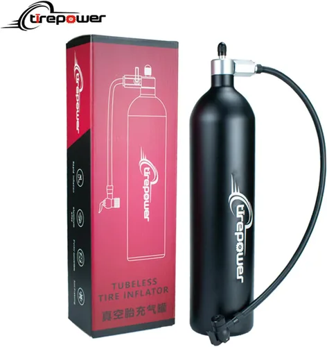 Vista 9 de High-Pressure Tubeless Bike Tire Inflator Air Tank - 200 PSI Aluminum Alloy Bicycle Tyre Booster for MTB & Road Bike - Presta/Schrader Compatible