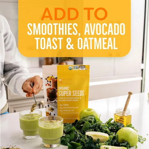 Vista 5 de BetterBody Foods Superfood Organic Super Seeds - Semillas de lino de chía y cáñamo, mezcla de semillas de chía orgánicas, semillas de lino molido