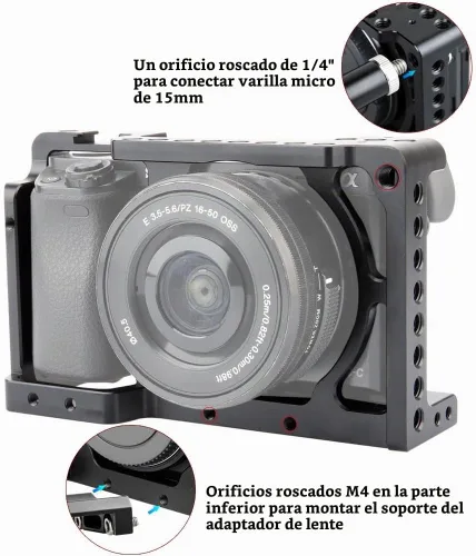 Vista 4 de NICEYRIG Jaula para cámara Sony A6300 A6400 A6100 A6000 con rosca 1/4 y zapata fría - 083