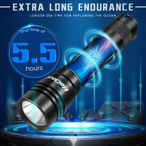 Vista 5 de Linterna de buceo de 3000LM con luz de buceo recargable, linterna subacuática de 328 pies IPX8 impermeable 4 modos de luz de seguridad con cargador