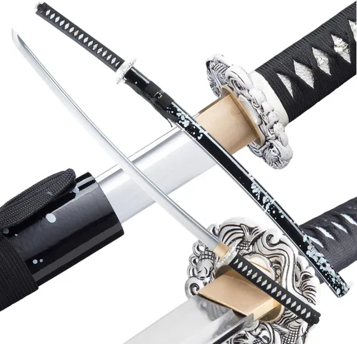 Vista 10 de Katana afilada hecha a mano, arcilla tradicional de acero templado 1060/9260/T10, espada Katana real de espiga completa, auténtica espada samurái