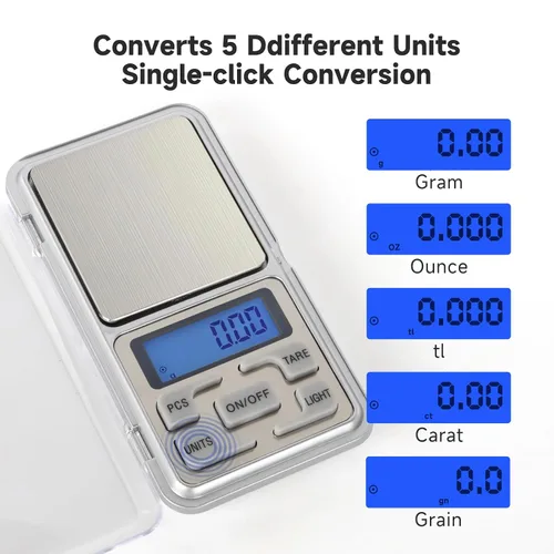 Vista 3 de Báscula digital compacta de bolsillo, panel de acero inoxidable, 17.64 oz, 0.00 oz de precisión, báscula digital portátil de cocina con pantalla LCD