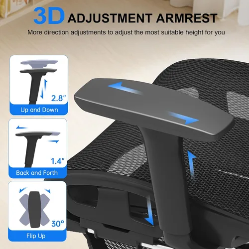 Vista 6 de Freepub Silla de oficina ergonómica de malla, silla de escritorio para el hogar, cómoda con soporte lumbar ajustable, reposacabezas y reposabrazos
