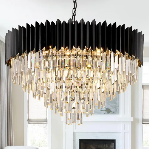 Vista 9 de Candelabro de cristal negro de 20 pulgadas con luces colgantes