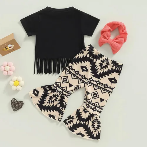 Vista 56 de fhutpw Conjunto de camiseta de manga corta con estampado de vaca y pantalones acampanados de dibujos animados para niñas