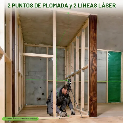Vista 3 de Huepar Nivel Láser PL211G con 2 Puntos de Plomada - 2 Puntos de Plomada y 2 Líneas Cruzadas Herramienta de Nivel Láser de Alineación Modo Plus