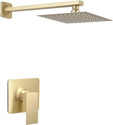 Vista 13 de Sistema de Ducha de Oro Cepillado para Baño de Lujo con Mezclador de Lluvia, Conjunto Combinado de Ducha Montado en la Pared, Sistema de Cabezal