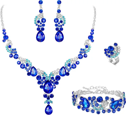 Vista 21 de Ever Faith - Conjunto de collar y aretes de lágrima con cristales de diamantes de imitación para novia, ondas florales