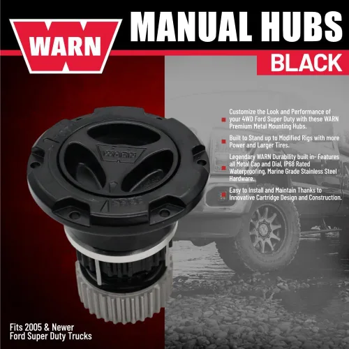 Vista 3 de WARN Bujes de bloqueo manual negros premium 35 Spline para Ford Super Duty 05-26 Ford F‑250/F‑350/F‑450/F‑550, negro con recubrimiento en polvo