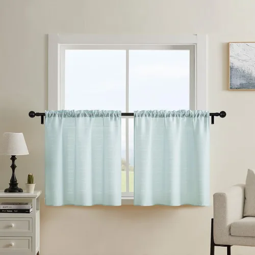Vista 13 de Home Queen Cortinas de Gofre de Nivel Repelentes al Agua para Ventana de Baño, Cortinas de Media Ventana para Cocina, 30 A x 45 L Pulgadas Cada Una