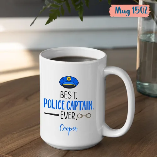 Vista 5 de Tazas Best Police Captain Ever, tazas de policía, taza de café personalizada de policía con nombre, regalo de oficial de policía personalizado
