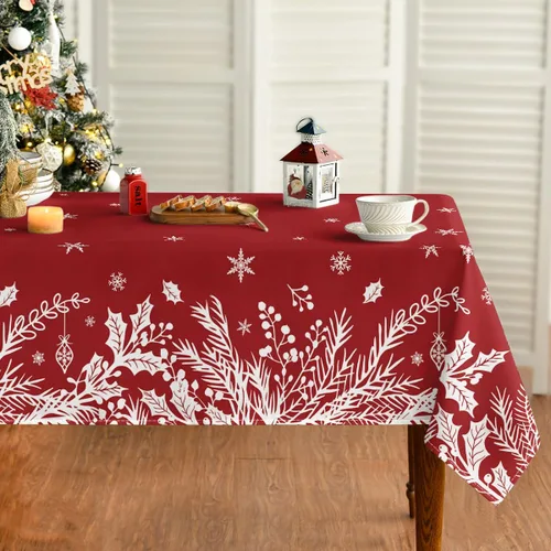 Vista 12 de Horaldaily Mantel de Navidad rectangular de 52 x 70 pulgadas, cubierta de mesa con diseño de hojas florales, color negro, lavable, para decoración
