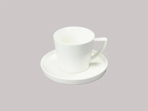 Vista 2 de Bone China - Forma de cono de porcelana, Elegance White Cup Espresso de 5 onzas y platillo, juego de 6 tazas y 6 platillos
