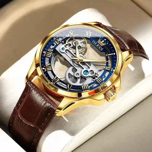 Vista 26 de OLEVS Relojes de esqueleto para hombre, automático, mecánico, de lujo, de cuero, impermeable, luminoso, reloj de pulsera para hombre