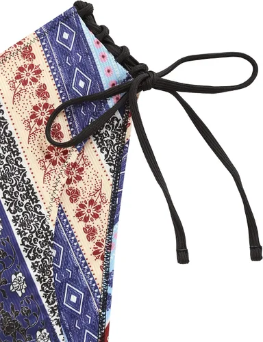 Vista 4 de ZAFUL Conjunto de bikini con cuello en V para mujer, fruncido con lazo frontal, cintura alta, estampado floral, acanalado, traje de baño de 2 piezas