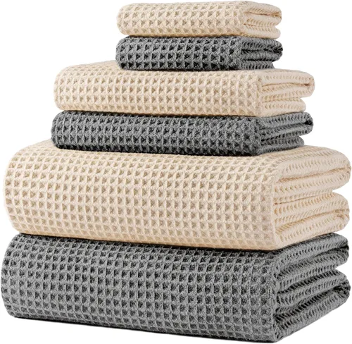 Vista 9 de POLYTE Juego de toallas de baño de gran tamaño de microfibra de secado rápido de 430 GSM, sin pelusas, 6 piezas (tejido de gofre)
