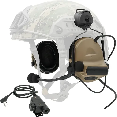 Vista 9 de Auriculares tácticos tipo casco con U94 PTT 2pin,Auriculares con cancelación de ruido, para tiro de caza de Airsoft Negro