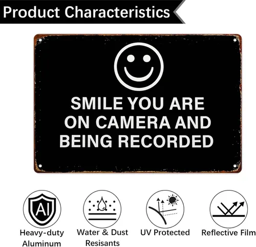 Vista 3 de Smile You Are On Camera And Being Recorded Plaque Funny Wall Decor Retro Metal Sign Poster for Garage Man Cave Bathroom Bedroom Farm Inspirational