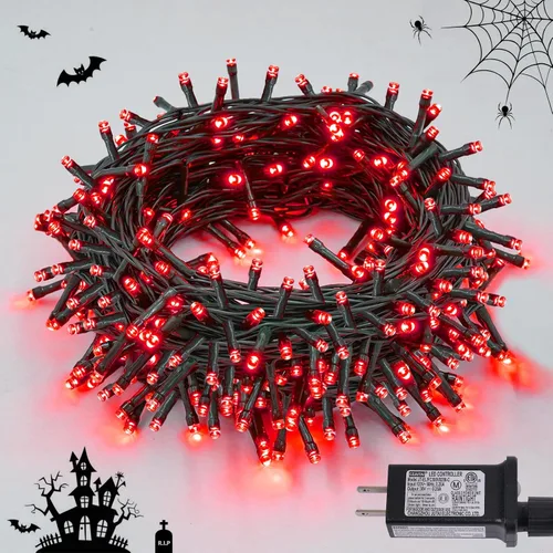 Vista 33 de QITONG Guirnalda de 500 luces LED de Navidad de 165 pies para exteriores, impermeable, luces multicolor con 8 modos, cable verde, luces parpadeantes