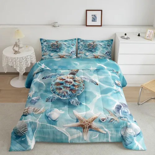 Vista 16 de Erosebridal Juego de edredón de ballena náutica, tamaño individual, juego de ropa de cama vintage azul con ondas oceánicas para niños y niñas