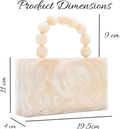 Vista 3 de ACCEDO Bolso de mano de mármol acrílico de lujo para mujer, bolso formal de noche, fiesta, novia, boda, bolso de mano para mujeres y niñas, blanco