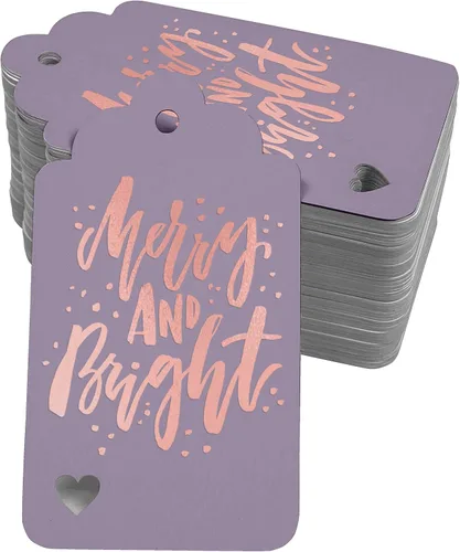 Vista 16 de Etiquetas colgantes con texto en inglés "Merry and Bright" (50 unidades)