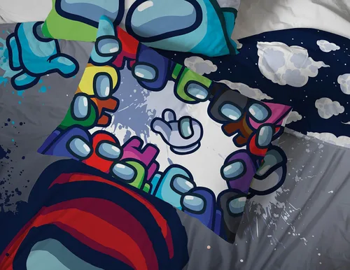 Vista 6 de Jay Franco Among Us Space Splatter - Juego de ropa de cama tamaño Queen de 5 piezas, edredón y sábanas, microfibra suave resistente a la Multi
