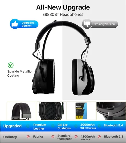 Vista 7 de Bluetooth 5.4 AM/FM Radio Hearing Protection Earmuff, 25dB NRR Rechargeable for Mowing, Construction, Chainsaw