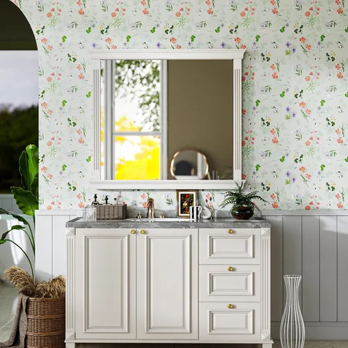 Vista 2 de Timeet Papel tapiz vintage para despegar y pegar, papel tapiz floral bohemio, papel de contacto de mariposa, papel de pared autoadhesivo extraíble