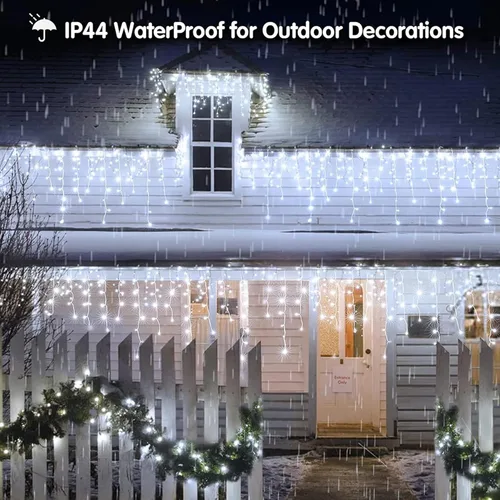 Vista 6 de KiflyTooin Luces Solares de Navidad para Exteriores Impermeables Luces de Cortina para Decoraciones de Navidad 320 LED 29.5 pies 60 Gotas, Luces