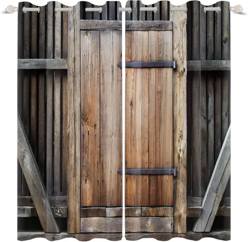 Vista 100 de Cortinas rústicas para ventana de puerta de granero, puerta de madera gris, puerta de garaje, tratamiento de ventana para sala de estar, dormitorio