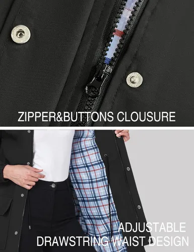 Vista 5 de Bloggerlove Chaqueta impermeable ligera para mujer, rompevientos con capucha y forro a cuadros, para exteriores, tallas S-XXL