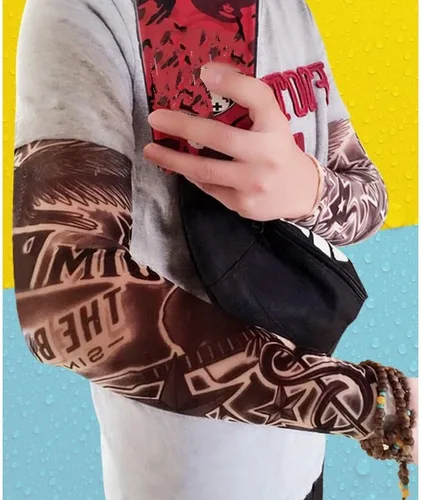 Vista 6 de Fantástico Me Tatuaje Temporal Brazo Mangas de Protector Solar Mangas Brazo Medias Para Montar Pesca Conducción, 5 unidades oscuras