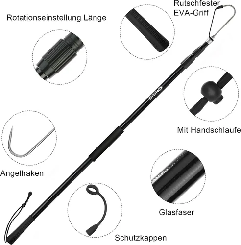 Vista 4 de KOMCLUB Telescopic Fishing Gaff with Super Sharp Spear Hook Lightweight Hand Fish Gaff with Soft