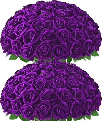 Vista 15 de 50 flores artificiales de rosas negras, ramo de rosas falsas de terciopelo