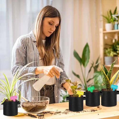 Vista 5 de Nuanchu 50 paquetes de bolsas de cultivo, macetas pequeñas de tela de aireación, bolsas de jardín no tejidas, macetas de cultivo con 50 etiquetas