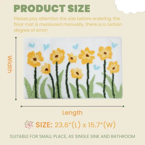 Vista 2 de Tapete de baño floral súper absorbente, antideslizante, lavable a máquina, bonito tapete de baño esponjoso para fregadero, dormitorio y sala