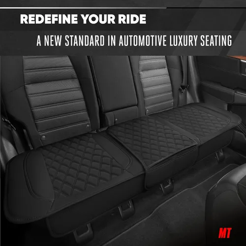 Vista 3 de Motor Trend - Cojín de asiento trasero, funda de piel sintética con costuras en diamante para automóvil, camión y SUV, acolchado, impermeable, Negro